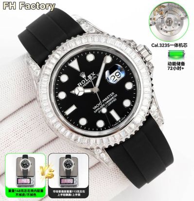 FH Factory Rolex Yacht-Master Replica with Diamond Bezel 226679TBR 3235 Movement 42mm Silver Case Watch